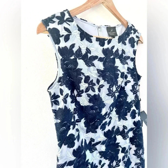 Adrianna Papell Two-Tone Embroidery Floral Lace Overlay Sheath Dress Size 4, NWT - Picture 5 of 11